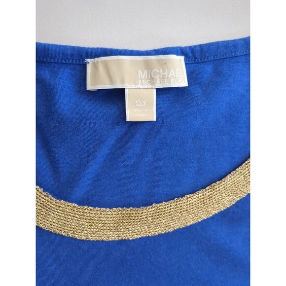 Michael Kors Women's Blue Knit Top Gold Accent Neckline Sleeveless Plus Size 0X - Picture 6 of 11
